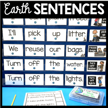 Preview of April Literacy Center Earth Day Sentences Spanish Kindergarten Preschool Reading
