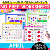 April Literacy and Math Worksheets for Kindergarten