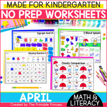 Preview of April Literacy and Math Worksheets for Kindergarten