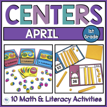 Preview of April Math And Literacy Centers For First Grade | Low Prep Spring & Easter Games