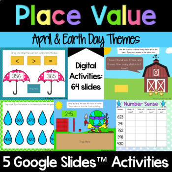 Preview of April Math | Earth Day Math | Digital Place Value for 2nd Grade | Google Slides™