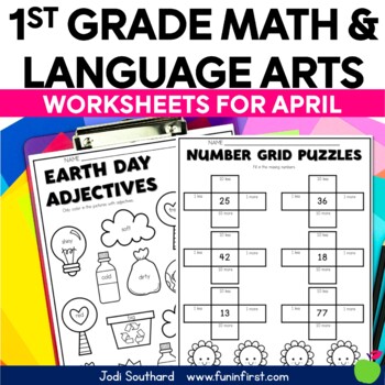 Preview of April Math & Language Arts Worksheets for 1st Grade - Earth Day