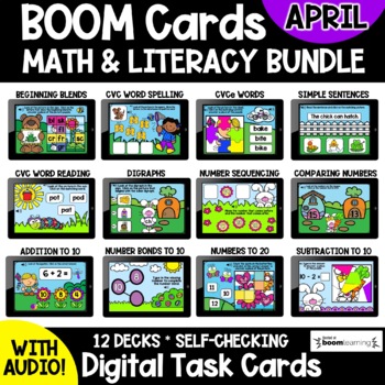 Preview of April Math & Literacy BOOM Cards BUNDLE | Digital Games | Distance Learning