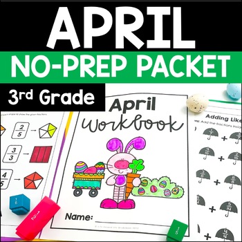 Preview of April Math & Reading Packet | 3rd Grade Easter Activities | Fractions Worksheets