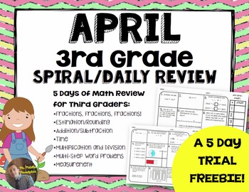 Preview of April Math Spiral Review TRIAL FREEBIE: Daily Math for 3rd Grade (Print and Go)