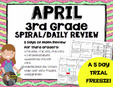 April Math Spiral Review TRIAL FREEBIE: Daily Math for 3rd