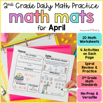 Preview of April Spring Math Worksheets Morning Work - No-Prep 2nd Grade Math Spiral Review