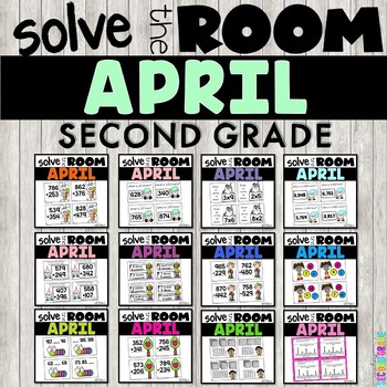 Preview of April Math Task Cards 2nd Grade - Spring Activities Scoot Write the Room Centers