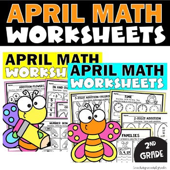 Preview of April Math Worksheets Bundle - 1st and 2nd Grade Spring Busy Work Packet