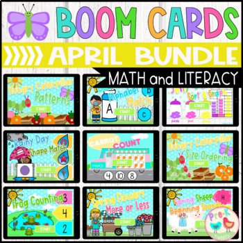 Preview of April Math and Literacy Boom Cards Bundle