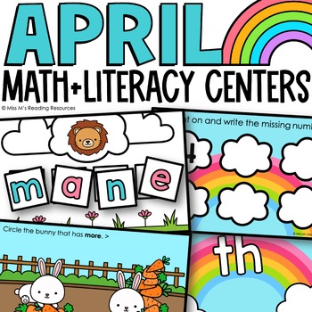 Preview of April Math and Literacy Centers | Kindergarten Phonics Centers Spring Centers