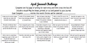 Preview of April-May Journal Prompts Writing Challenge 