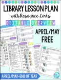 April May Library Lesson Plans Overview and Editable Template 