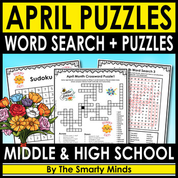 Preview of April Month Word Search & Crossword Puzzle + Answers Included - Sub Plans