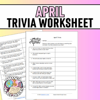 Preview of April Monthly Themed Trivia with Answer Key for Quiz Bowl, Academic Challenge