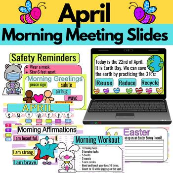 Preview of April Morning Meeting Slides- Earth Day, Unicorn Day, Easter, He is Risen