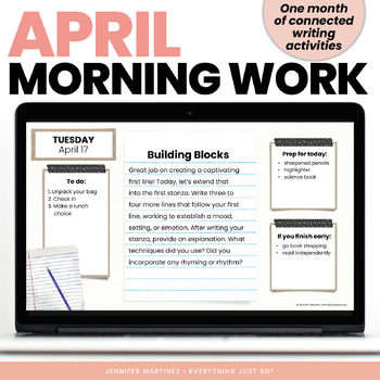 Preview of Fun Spring Morning Bell Work - Daily ELA Writing Prompts for April 3rd 4th 5th