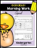 April Morning Work • Editable • Spiral Review • Kindergarten
