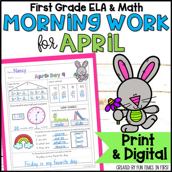 Preview of April Morning Work for First Grade - Print & Digital Spiral Review for 1st Grade
