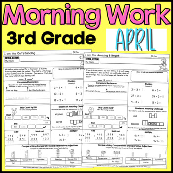 Preview of April Third Grade Morning Work Math and ELA digital and PDF