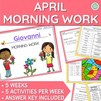 Preview of April Morning Work or Early Finishers - Print-&-Go - 5 Weeks - Grades 3 and 4