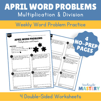 Preview of April Multiplication and Division Word Problems | No-Prep Worksheets