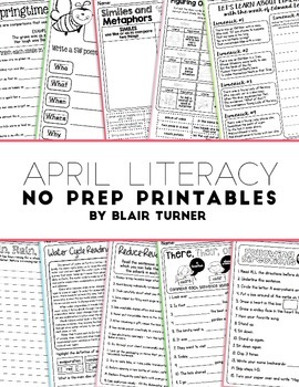 Preview of April NO PREP Literacy Printables