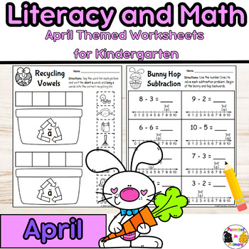 Preview of April NO PREP Literacy and Math Worksheets