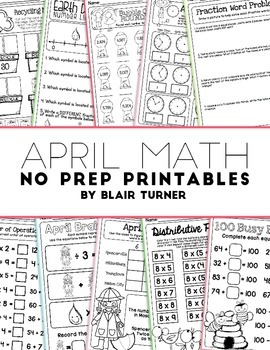 Preview of April NO PREP Math Printables