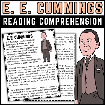 Preview of April National Poetry Month E. E. Cummings Reading Comprehension Passage