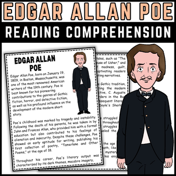 Preview of April National Poetry Month Edgar Allan Poe Reading Comprehension Passage