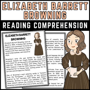 Preview of April National Poetry Month Elizabeth Barret Browning Reading Comprehension