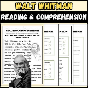 Preview of April National Poetry Month Walt Whitman Reading Comprehension Passage