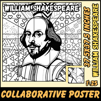 Preview of April National Poetry Month William Shakespeare Collaborative Coloring Poster