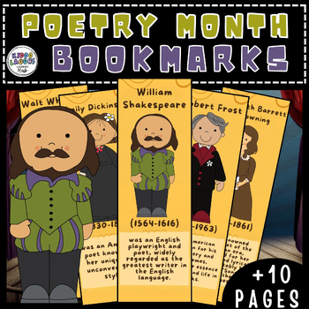 Preview of April National Poetry Month bookmarks,Famous Poets Bookmarks! April Activities