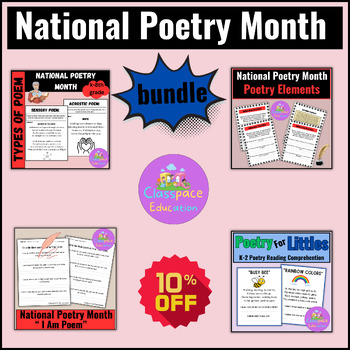 Preview of April, National Poetry month Worksheet Bundle, Poem, Reading/Writing