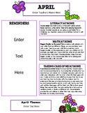 April Newsletter Template with Home Connections for Preschool