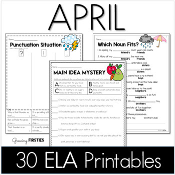 Preview of April No Prep ELA First Grade Spring Printables with Digital