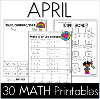 Preview of April No Prep Math First Grade Spring Printables with Digital