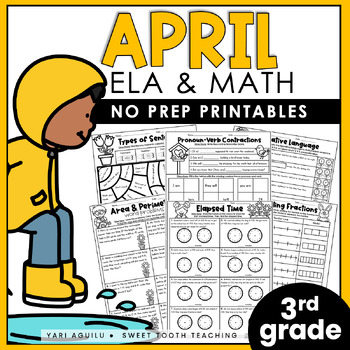 Preview of April No Prep Printables | 3rd Grade Spring Worksheets | Grammar, Reading & Math