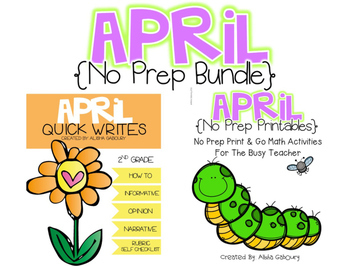 Preview of April No Prep Writing and Math Bundle [2nd Grade]