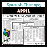 April Speech Therapy Non-Verbal Homework Calendar | Speech Therapy Covid
