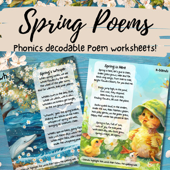 Preview of April Phonics Decodable Poetry Reading Passages and Word Hunt Spring Themed
