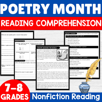 Preview of April Poetry Month Reading Comprehension Passage & questions 7th 8th Grades