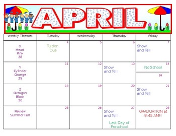 Preview of April Preschool Calendar