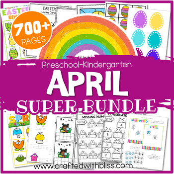 Preview of April Preschool-Kindergarten Bundle, Spring Easter Kindergarten Activities