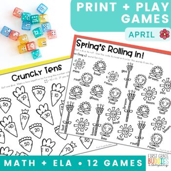 Preview of April Print and Play No Prep Math and Word Work Games