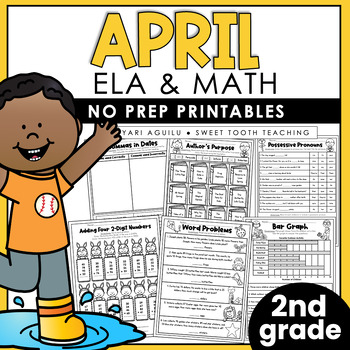 Preview of April Printables | 2nd Grade Review Worksheets | ELA, Grammar, Reading & Math