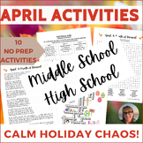 April Puzzles Activity Middle High School Independent Work