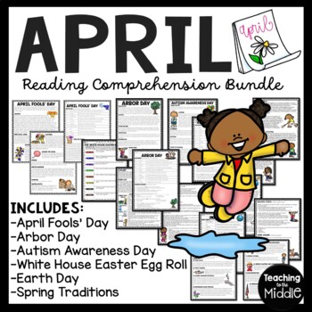 Preview of April Reading Comprehension Informational Text Worksheet Bundle Spring